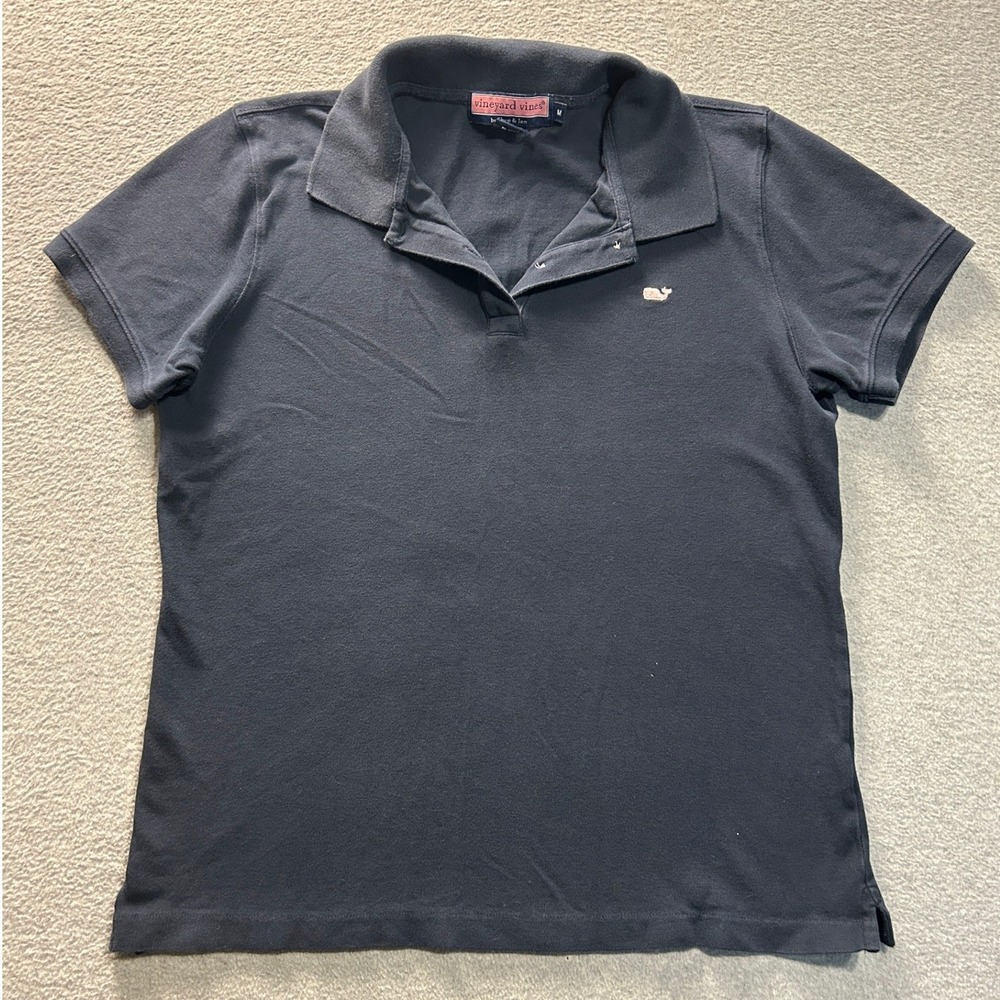 Vineyard Vines Polo Shirt Womens M Navy Stretch Cotton Whale Logo Short Sleeve